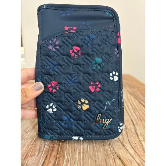 Lug Tandem Wallet Dog Paws Navy Blue | RFID Zip Around - Picture 1 of 5
